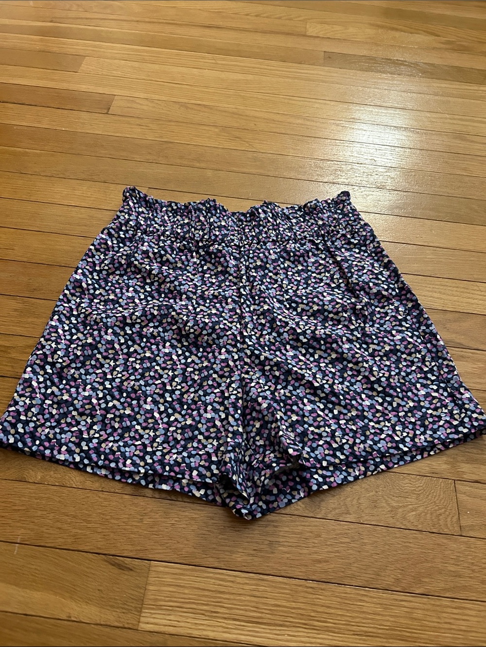 Elastic Waist Women’s Shorts - Navy with Pink & Purple Dots
